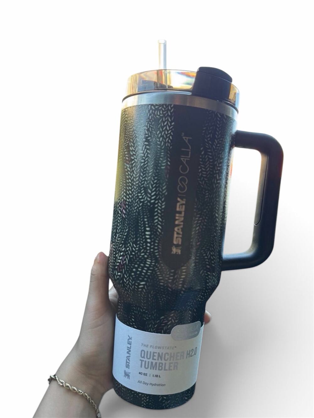 Stanley x Cala 40 oz FlowState Quencher H2.0 Tumbler Black Pattern NWT #2
